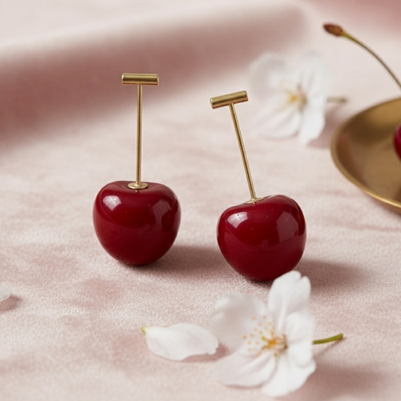 ๐๏ธ Cherry Fashion Stud Earrings Trendy Durable Fun Resin โ Cute & Stylish ๐ - Picture 10 of 10